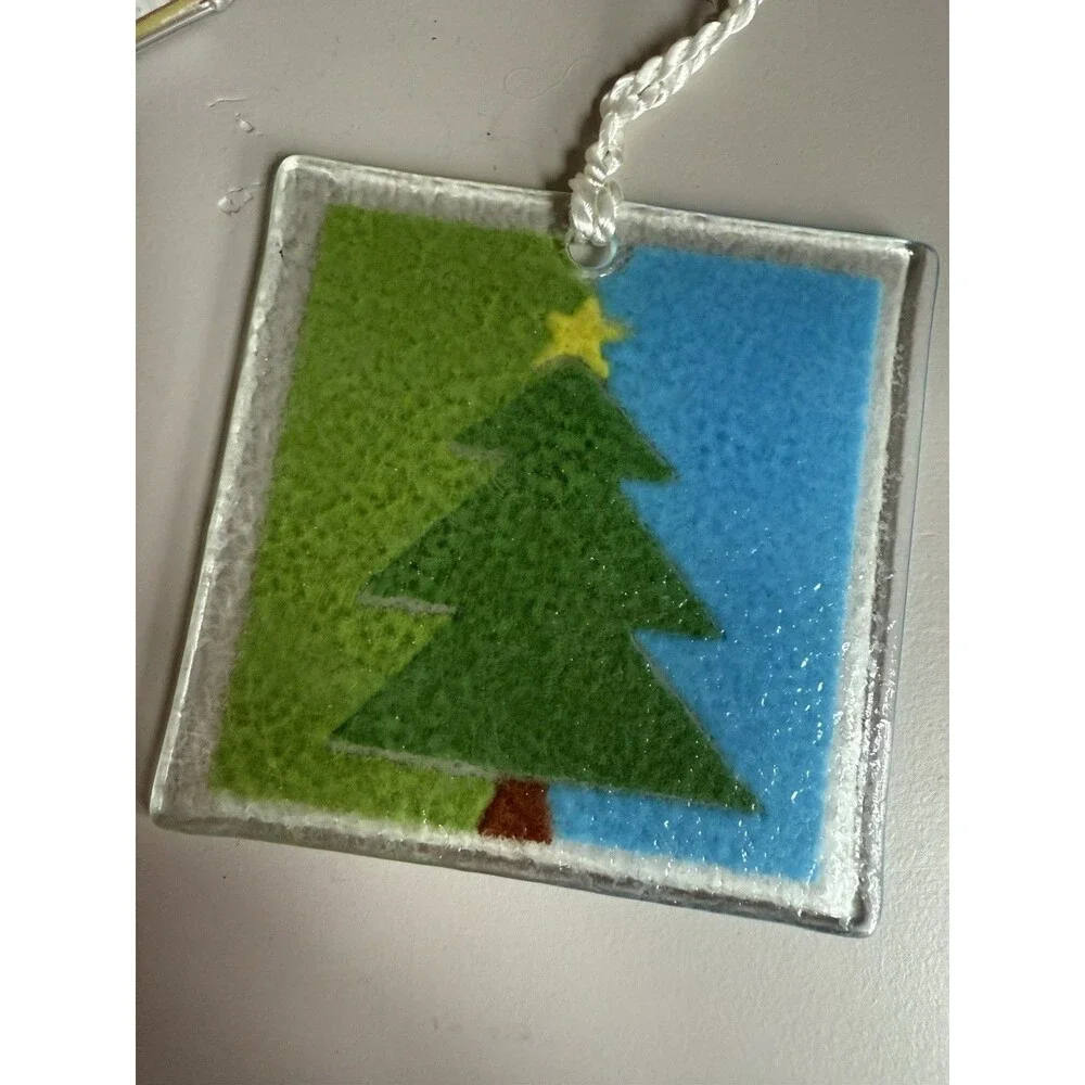 Rare Peggy Karr Glass ~ Fused Glass Square Christmas Tree Ornament Suncatcher